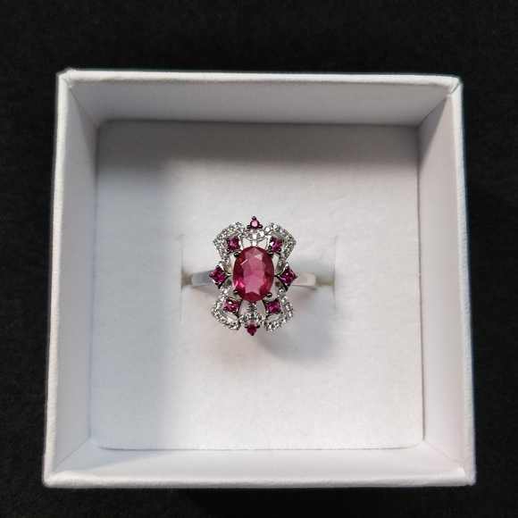 NEW S925 STERLING PINK GLASS CREATED RUBY CUBIC ZIRCONIA RING SIZE 8
